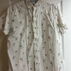 Denim & Flower White and Green Casual Button Down Shirt with Tropical Pattern